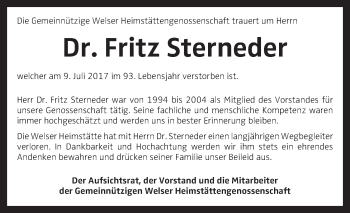 Traueranzeige von Fritz Sterneder von OÖNachrichten