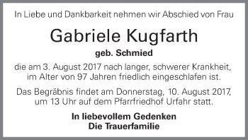 Traueranzeige von Gabriele Kugfarth von OÖNachrichten
