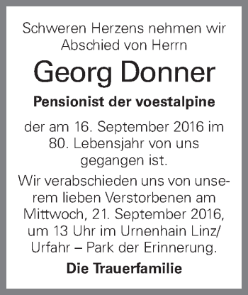 Traueranzeige von Georg Donner von OÖNachrichten