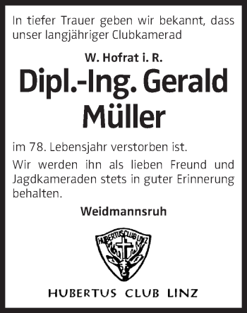 Traueranzeige von Gerald Müller von OÖNachrichten