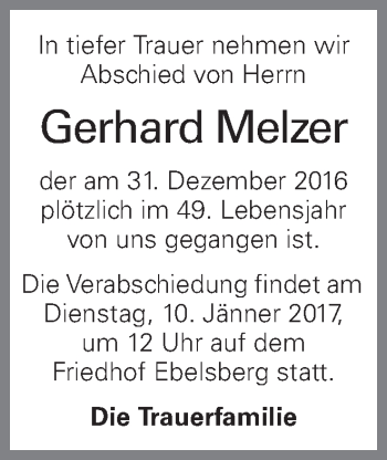 Traueranzeige von Gerhard Melzer von OÖNachrichten