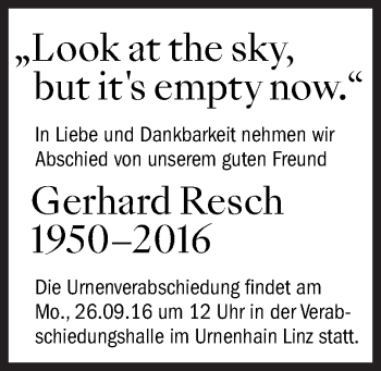 Traueranzeige von Gerhard Resch von OÖNachrichten