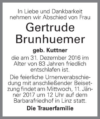 Traueranzeige von Gertrude Brunhuemer von OÖNachrichten