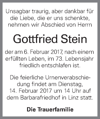 Traueranzeige von Gottfried Stein von OÖNachrichten