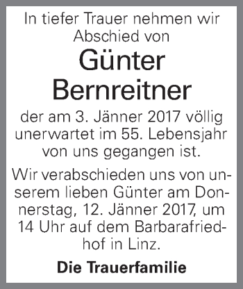 Traueranzeige von Günter Bernreitner von OÖNachrichten