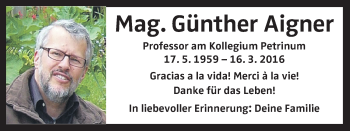 Traueranzeige von Günther Aigner von OÖNachrichten