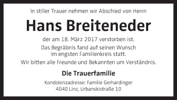 Traueranzeige von Hans Breiteneder von OÖNachrichten