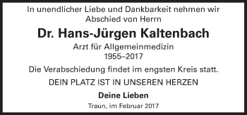 Traueranzeige von Hans-Jürgen Kaltenbach von OÖNachrichten