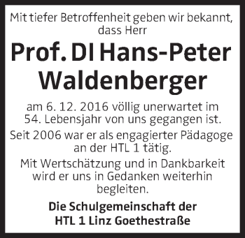Traueranzeige von Hans-Peter Waldenberger von OÖNachrichten