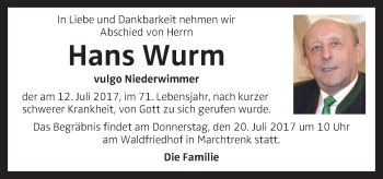 Traueranzeige von Hans Wurm von OÖNachrichten