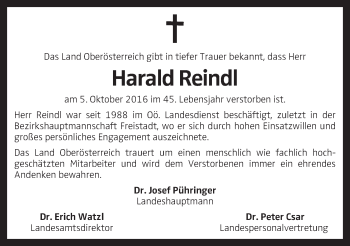 Traueranzeige von Harald Reindl von OÖNachrichten