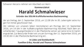 Traueranzeige von Harald Schmalwieser von OÖNachrichten