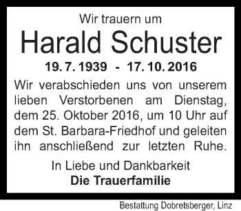 Traueranzeige von Harald Schuster von OÖNachrichten