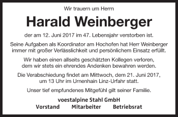 Traueranzeige von Harald Weinberger von OÖNachrichten