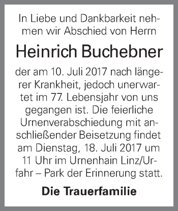 Traueranzeige von Heinrich Buchebner von OÖNachrichten