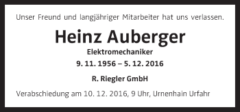 Traueranzeige von Heinz Auberger von OÖNachrichten