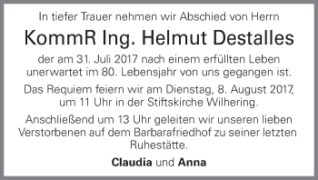 Traueranzeige von Helmut Destalles von OÖNachrichten