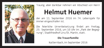 Traueranzeige von Helmut Huemer von OÖNachrichten