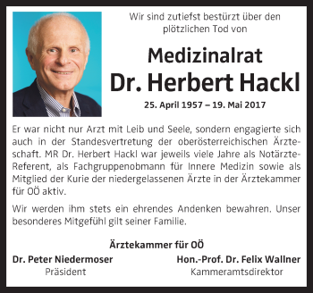 Traueranzeige von Herbert Hackl von OÖNachrichten