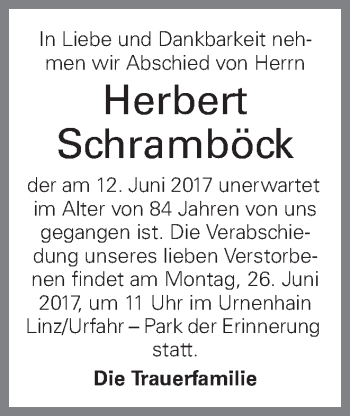 Traueranzeige von Herbert Schramböck von OÖNachrichten