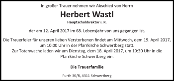 Traueranzeige von Herbert Wastl von OÖNachrichten