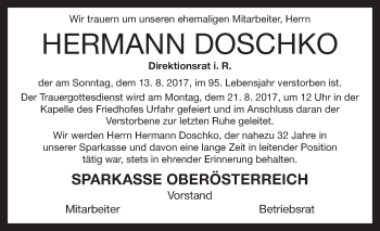 Traueranzeige von Hermann Doschko von OÖNachrichten