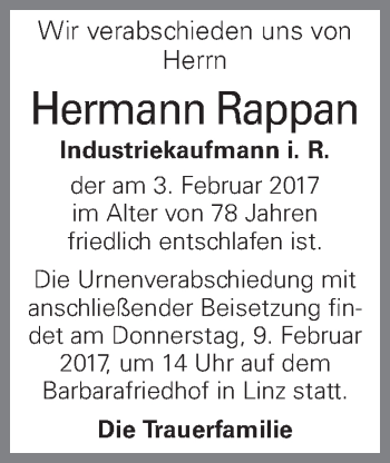 Traueranzeige von Hermann Rappan von OÖNachrichten