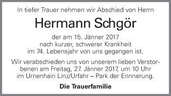 Traueranzeige von Hermann Schgör von OÖNachrichten