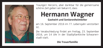 Traueranzeige von Hermann Wagner von OÖNachrichten