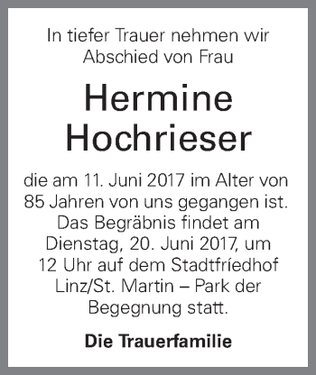 Traueranzeige von Hermine Hochrieser von OÖNachrichten