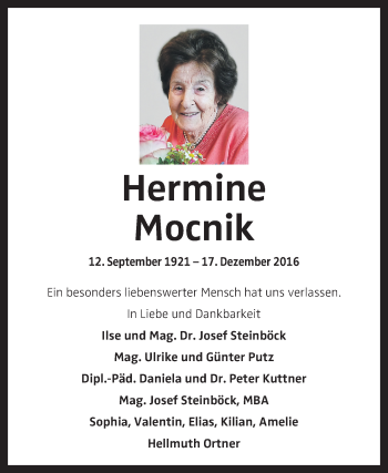 Traueranzeige von Hermine Mocnik von OÖNachrichten