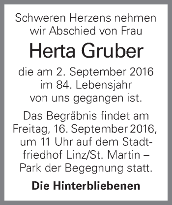 Traueranzeige von Herta Gruber von OÖNachrichten