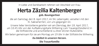 Traueranzeige von Herta Zäzilia Kaltenberger von OÖNachrichten