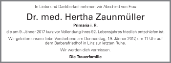 Traueranzeige von Hertha Zaunmüller von OÖNachrichten