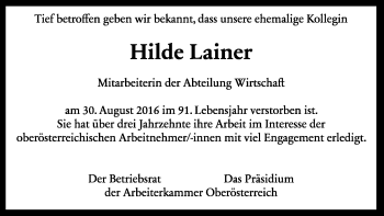 Traueranzeige von Hilde Lainer von OÖNachrichten