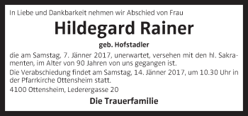Traueranzeige von Hildegard Rainer von OÖNachrichten