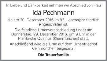 Traueranzeige von Ida Pechmann von OÖNachrichten