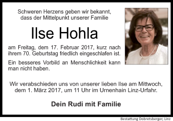 Traueranzeige von Ilse Hohla von OÖNachrichten