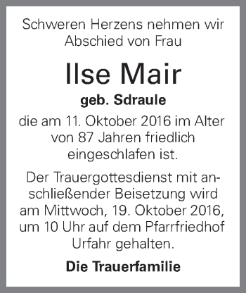 Traueranzeige von Ilse Mair von OÖNachrichten