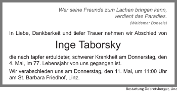 Traueranzeige von Inge Taborsky von OÖNachrichten