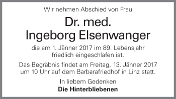 Traueranzeige von Ingeborg Elsenwanger von OÖNachrichten