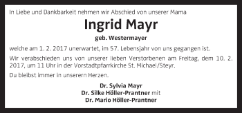 Traueranzeige von Ingrid Mayr von OÖNachrichten
