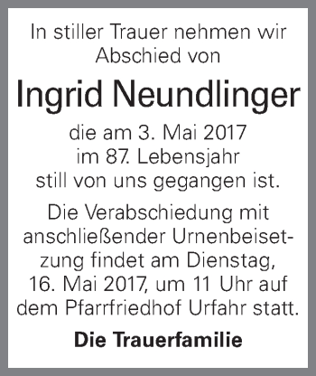 Traueranzeige von Ingrid Neundlinger von OÖNachrichten