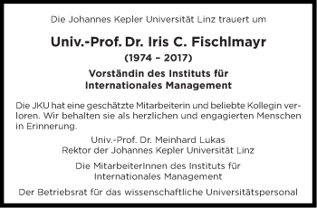 Traueranzeige von Iris C. Fischlmayr von OÖNachrichten