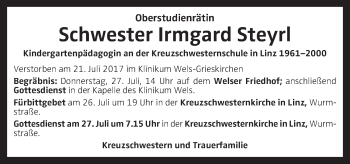 Traueranzeige von Irmgard Steyrl von OÖNachrichten