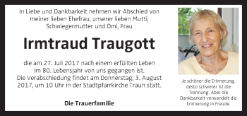Traueranzeige von Irmtraud Traugott von OÖNachrichten