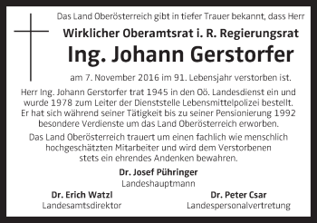 Traueranzeige von Johann Gerstorfer von OÖNachrichten