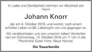 Traueranzeige von Johann Knorr von OÖNachrichten