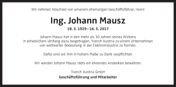 Traueranzeige von Johann Mausz von OÖNachrichten