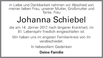Traueranzeige von Johanna Schiebel von OÖNachrichten
